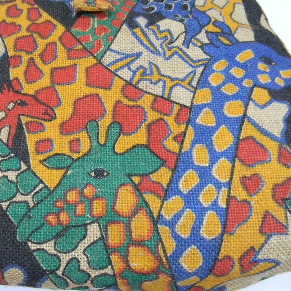 African Giraffe Print Purse w Bamboo Closure NOS Vintage Red Green Yellow - Picture 5 of 7